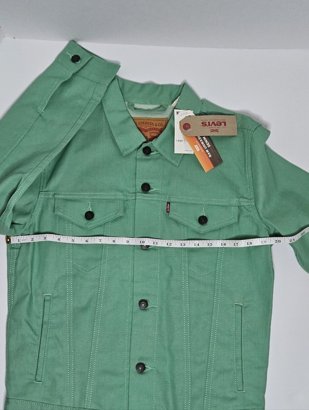 NWT Levi's Raw Unwashed Denim Trucker Jacket - Rare Mint Green Men Size S - Picture 3 of 7